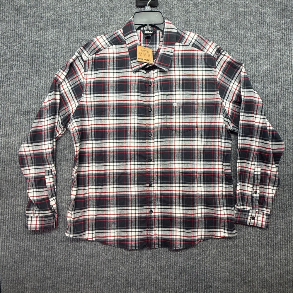 Eddie Bauer Flannel Shirt Mens 2XL Red Black NWT Plaid Long Sleeve Button Down